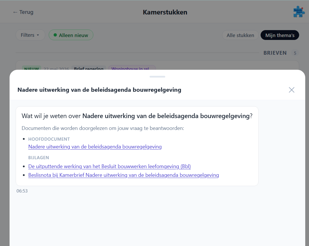 Vraag stellen bij een Kamerstuk